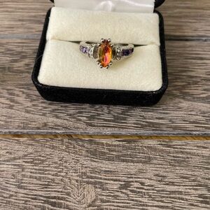 Stunning Silver Ring with Orange and Purple Accents